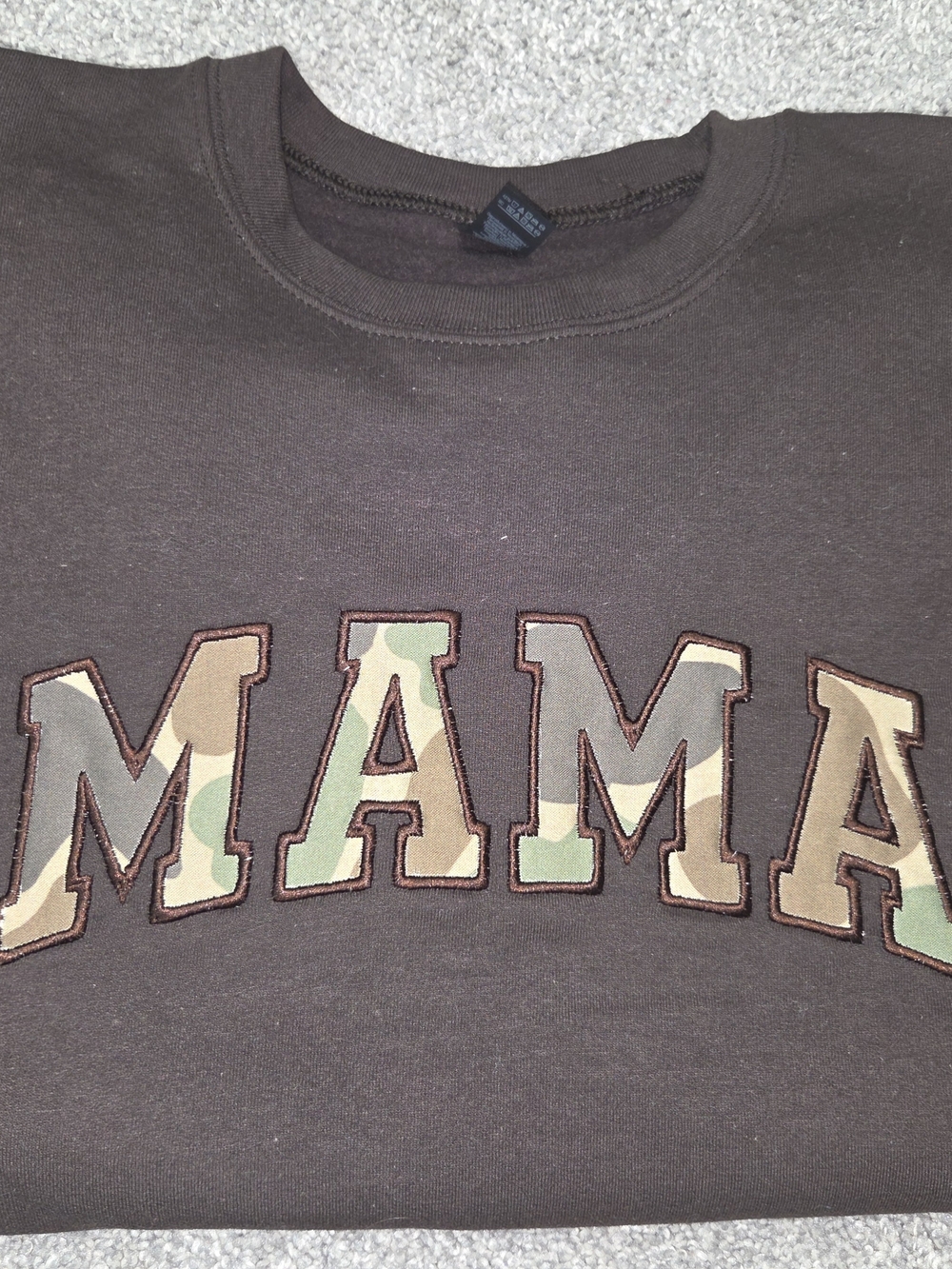 Crewneck Sweatshirt - Black with Camo 'MAMA' Appliqué